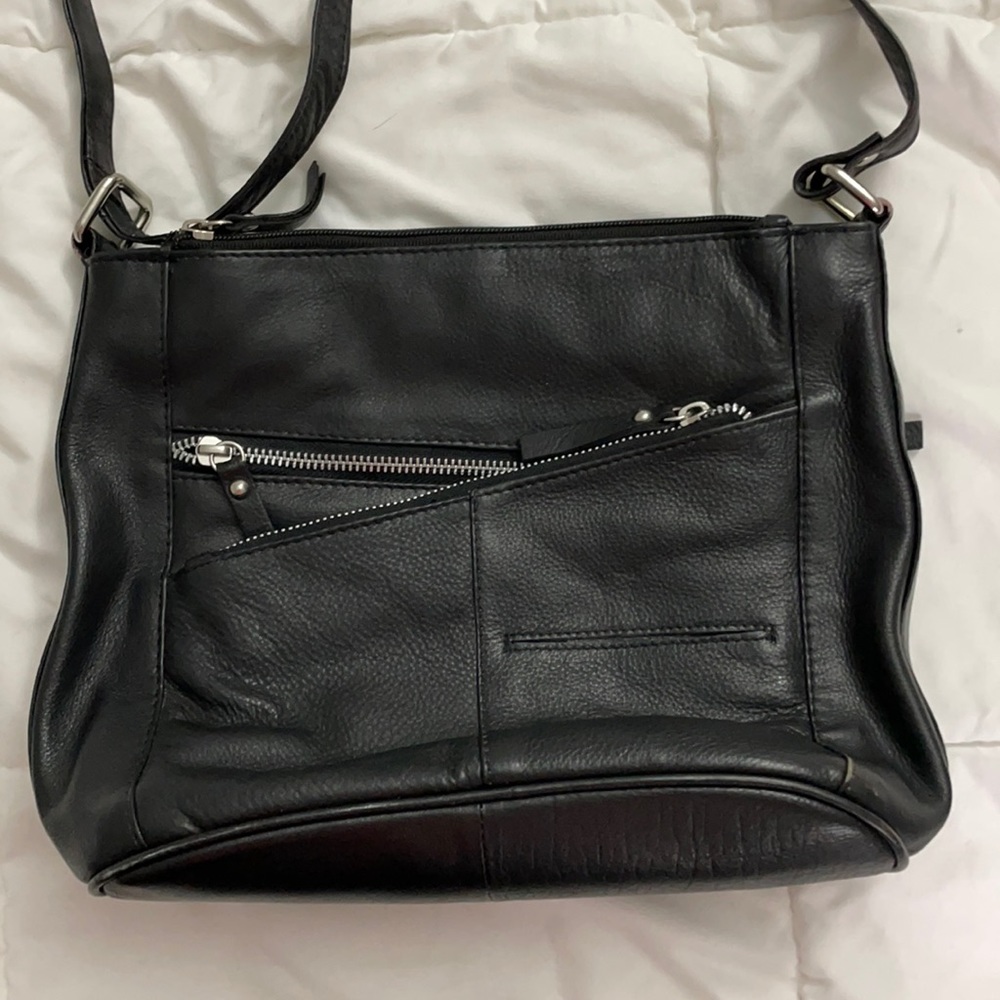 Black leather crossbody purse tote
